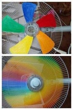Paint each blade of a window or tabletop fan a different color of the rainbow... neat idea for kids. Daily update on my site: iliketodecorate.com