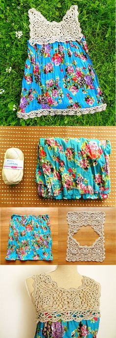 Ravelry: summer top made from scarf and crochet yoke - free pattern with charts.