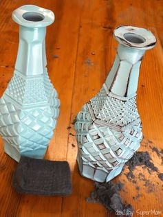 Distressed Glass Made Easy ~ DIY Friday via Day 2 Day Super Mom! #crafts #diy #distressedglass #vase #makeover #howto